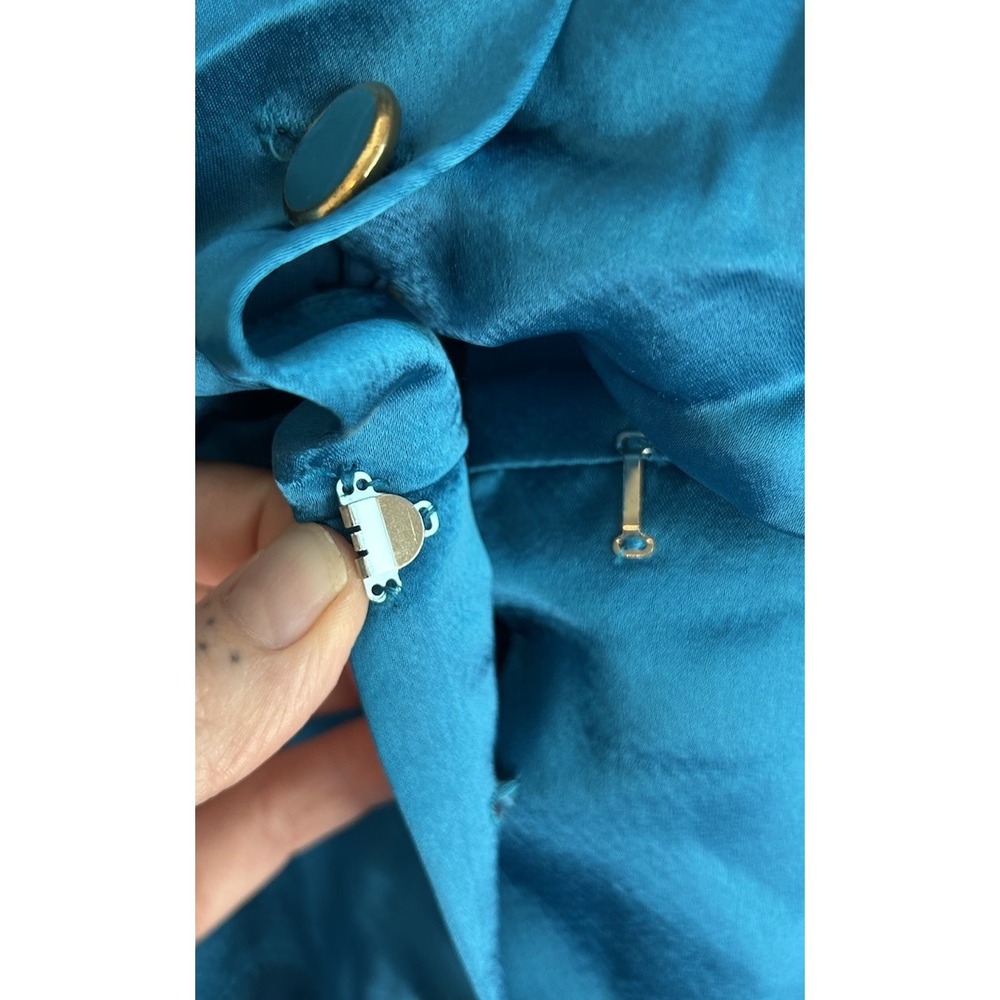 Vintage 70s 80s Joan Sparks Daniel Barrett Teal Satin Midi Dress‎ 8 Art Deco - Picture 9 of 13